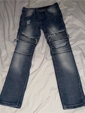 Kids’ Distressed Blue Ribbed Knee Jeans